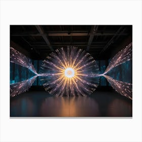 A Circular Glowing Orb Or Light Display In A Dark, Futuristic Space, Creating A Sense Of Energy, A Powerful Force, Or A Digital Gateway Canvas Print