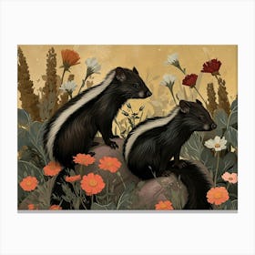 Floral Animal Illustration Skunk 2 Canvas Print