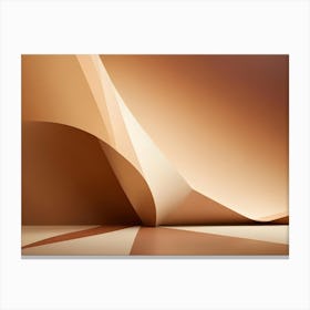 Minimalist 3d Rendering Of An Empty, Peach Colored Room With An Abstract, Folded Paper Like Structure In The Center Canvas Print