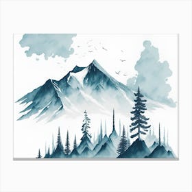 Mountain And Forest In Minimalist Watercolor Horizontal Composition 17 Canvas Print