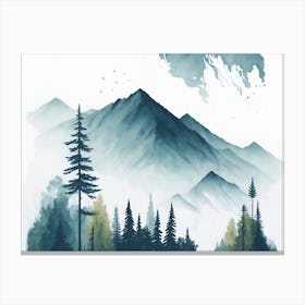 Mountain And Forest In Minimalist Watercolor Horizontal Composition 159 Canvas Print