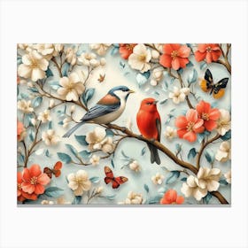 Nature's Tapestry Birds On A Branch Canvas Print