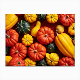 A Digitally Rendered Closeup Of An October Harvest Bursting With Multicolored Autumnal Squash Inclu (5) Canvas Print