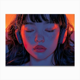Girl Listening To Music 4 Canvas Print