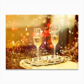 Champagne Glasses On A Tray Canvas Print