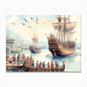 Ancient seafarers AI watercolor Canvas Print