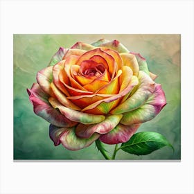 Close Up Watercolor Painting Of A Rainbow Rose 1 Canvas Print