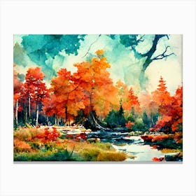 Watercolor Landscape Of Autumn Trees Canvas Print