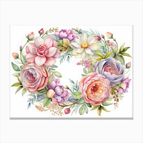 Watercolor Floral Wreath 1 Canvas Print