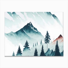 Mountain And Forest In Minimalist Watercolor Horizontal Composition 404 Canvas Print