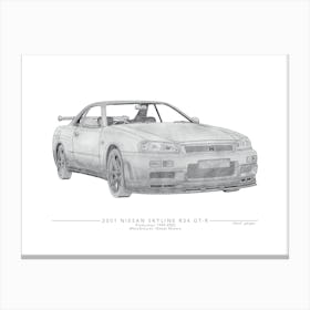 Nissan Skyliner R34 GT-R Pencil Illustration Canvas Print