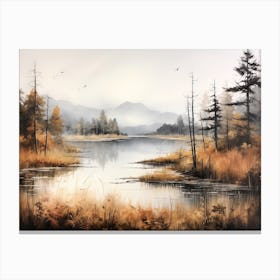 A Painting Of A Lake In Autumn 63 Canvas Print