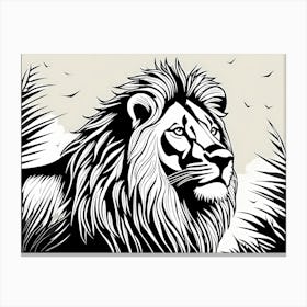 Lion Linocut Sketch Black And White art, animal art, 151 Canvas Print