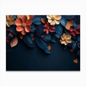 Elegant Colorful 3d Flowers With Leaves On A Tree Illustration Background Canvas Print