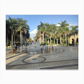 Fountain In The Plaza Canvas Print