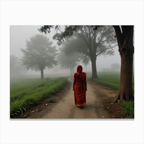 Woman Walking In The Fog Canvas Print