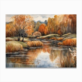 Autumn Pond Landscape Painting (95) Canvas Print