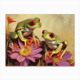 Floral Animal Illustration Red Eyed Tree Frog 2 Canvas Print
