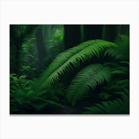 Lush Ferns Covering The Forest Floor In Rainy Woods Canvas Print