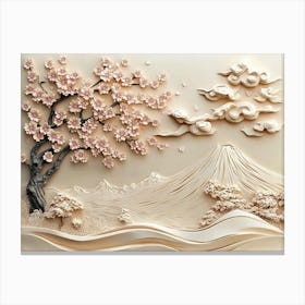 Beautiful Sakura Tree and Mountain 3d 3 Canvas Print