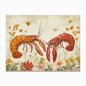 Floral Animal Illustration Lobster 2 Canvas Print