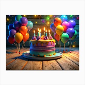 Birthday Cake With Balloons Canvas Print