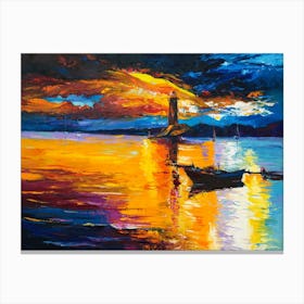 Sunset At The Lighthouse Painting Canvas Print