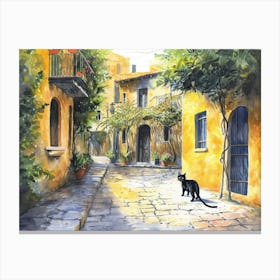 Beirut, Lebanon   Black Cat In Street Art Watercolour Painting 4 Canvas Print