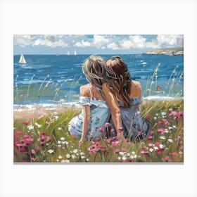 Two Girls On The Beach Canvas Print