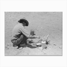 Faro Caudill Frying Eggs Over Camp Fire The Day He Was Moving His Dugout, Pie Town, New Mexico By Russell Lee Canvas Print