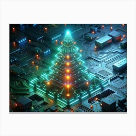 Futuristic Tree Made Of Circuit Board With Lights Canvas Print