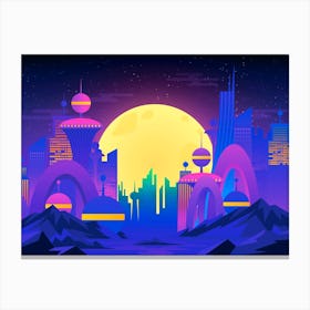 Futuristic City - Synthwave Neon City 1 Canvas Print
