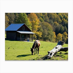 Horse In Front Of A Cabin Leinwandbild