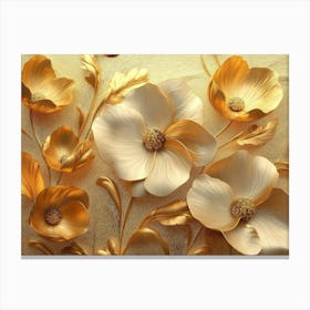 Golden Floral 3d Art, Gold Flowers Luxurious 3d Design Canvas Print