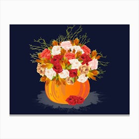 Autumn Flowers In A Pumpkin Canvas Print