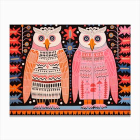 Snowy Owl 1 Folk Style Animal Illustration Canvas Print
