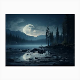 Full Moon Over A Lake Canvas Print