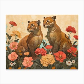 Floral Animal Illustration Panther 2 Canvas Print