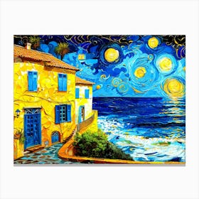 Seaside Village - Stars At Night Canvas Print