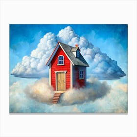 Red House Floating On A Cloud Canvas Print