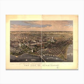 The City Of Washington Birds Eye View From The Potomac Looking North Canvas Print