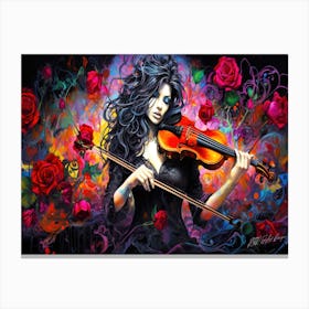 Witches And Music Potions 16 - Violinist With Roses Canvas Print
