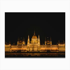 Hungarian Parliament Building At Night Canvas Print