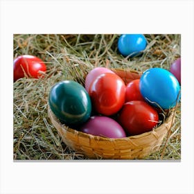 Colorful Easter Eggs In A Basket Canvas Print