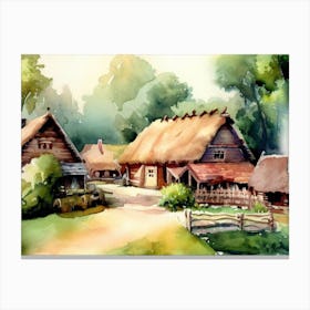 Village House AI Watercolor Painting 3 Canvas Print
