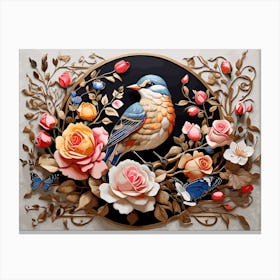 Bird With Roses Canvas Print