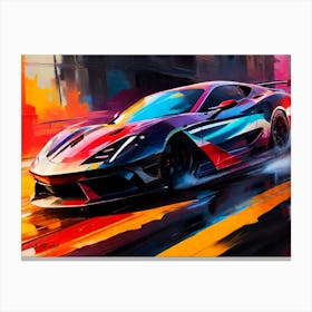 Super Sportscar Drive In Rain - Abstract Color Painting Canvas Print