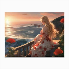 Beautiful Girl At Sunset Canvas Print