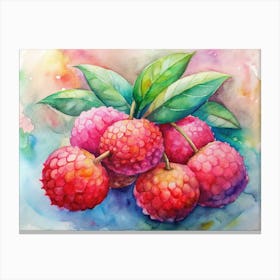 4 Lychee Fruits In Vibrant Red Clusters (1) Canvas Print