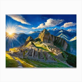 Oil Painting, Machu Picchu, Sunrise Canvas Print